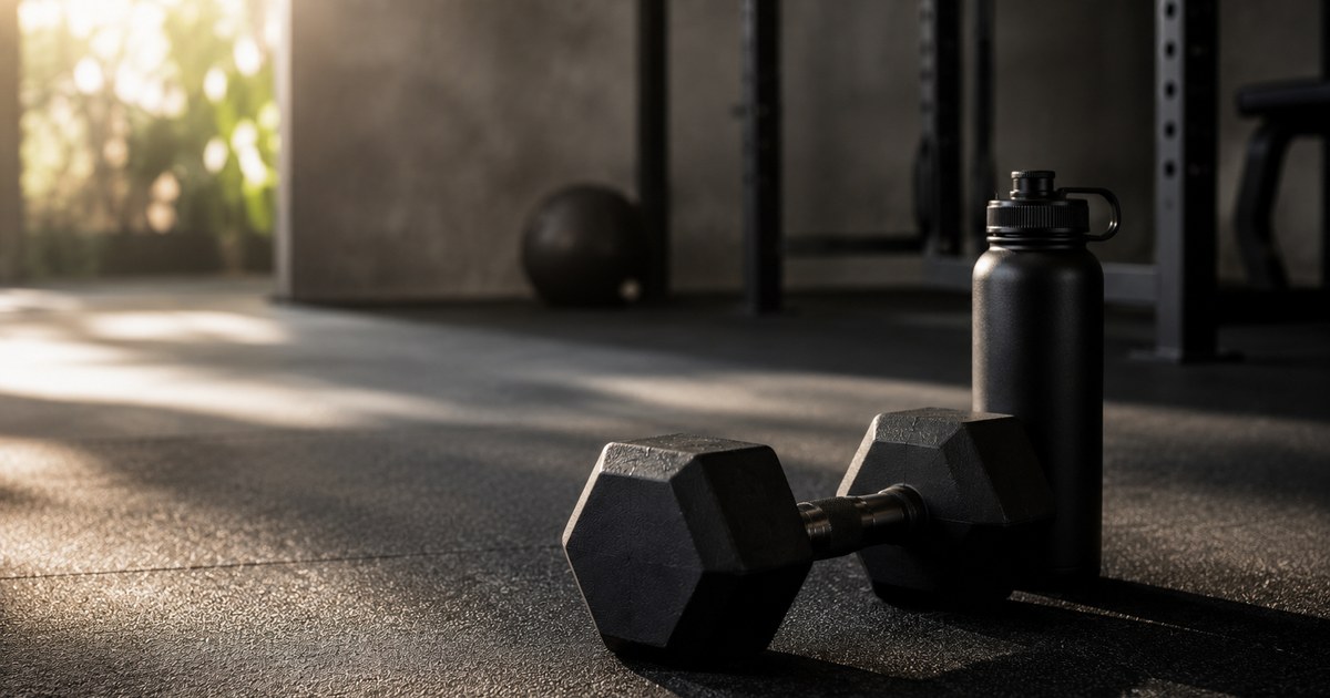 Athlete tying training shoes in a quiet gym before sunrise